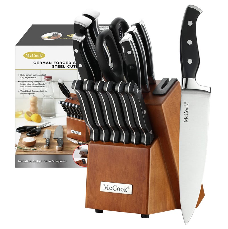McCookÂ® Knife Sets, German Stainless Steel Kitchen Knives Set with Built-in Sharpener and Wooden Block - Image 1
